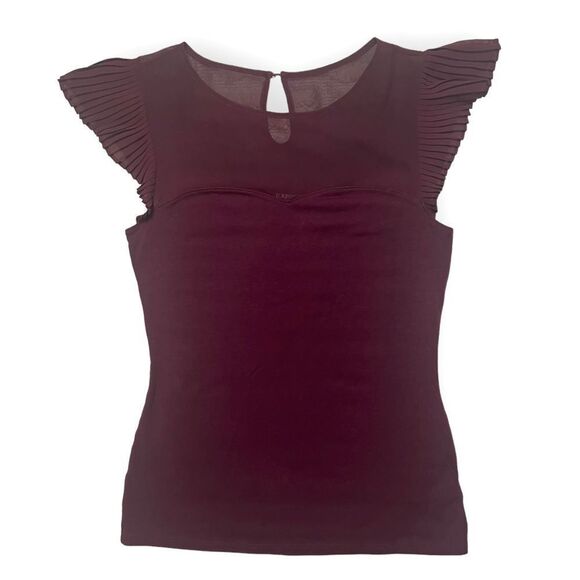 Express Ruffle Shoulder Sheer Top Sweetheart Neckline T Shirt - Picture 2 of 10